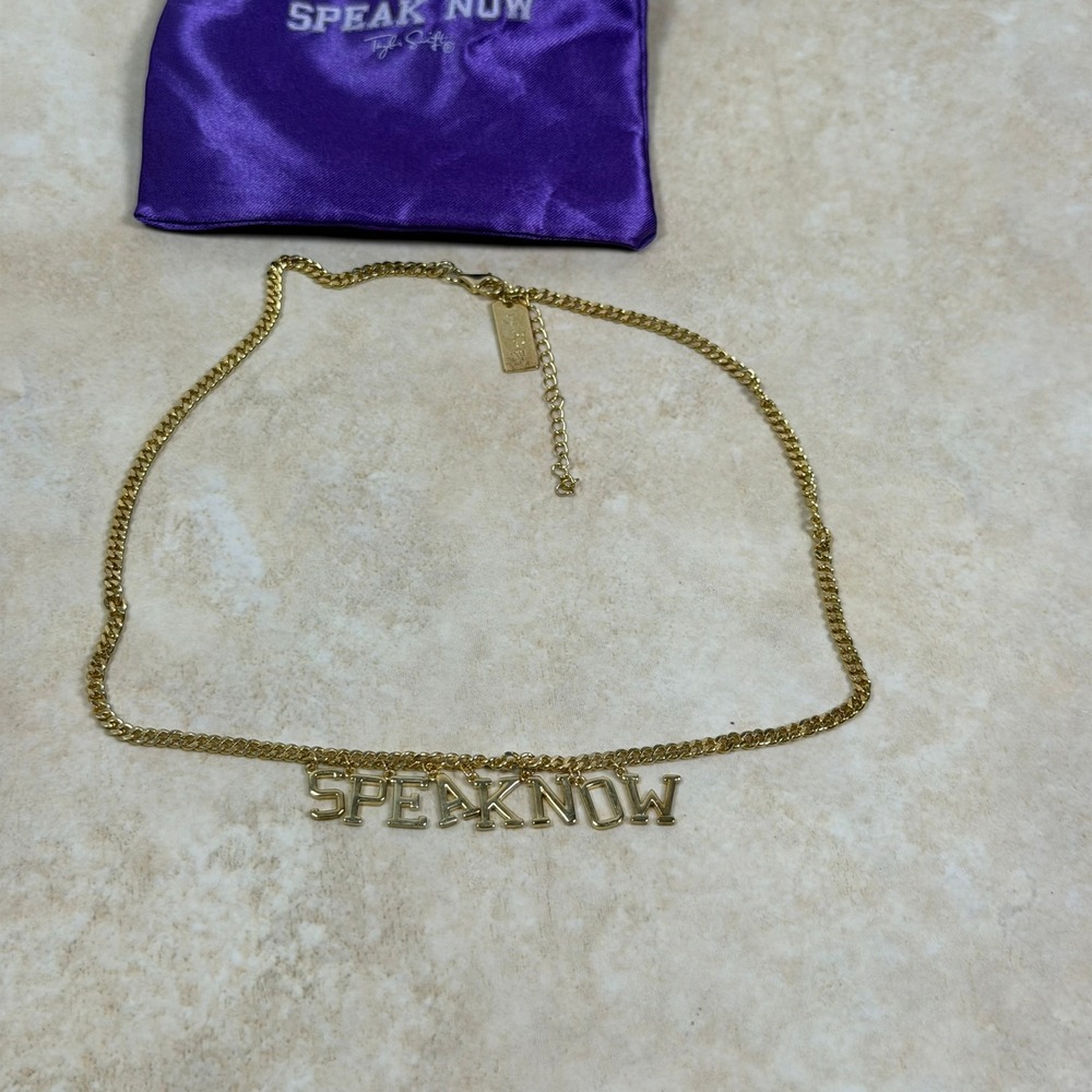 Taylor Swift Necklace Women Gold Tone Speak Now Album Logo Charm Curb Chain